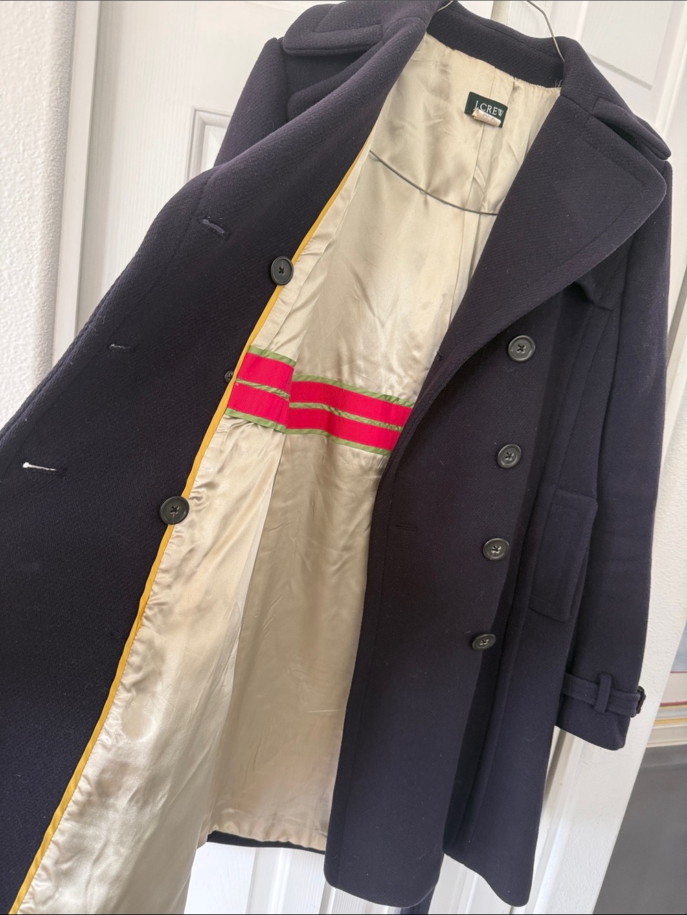 J. Crew Women's Dark Navy Wool Double-Breasted Pea Coat with Belt - Picture 5 of 6